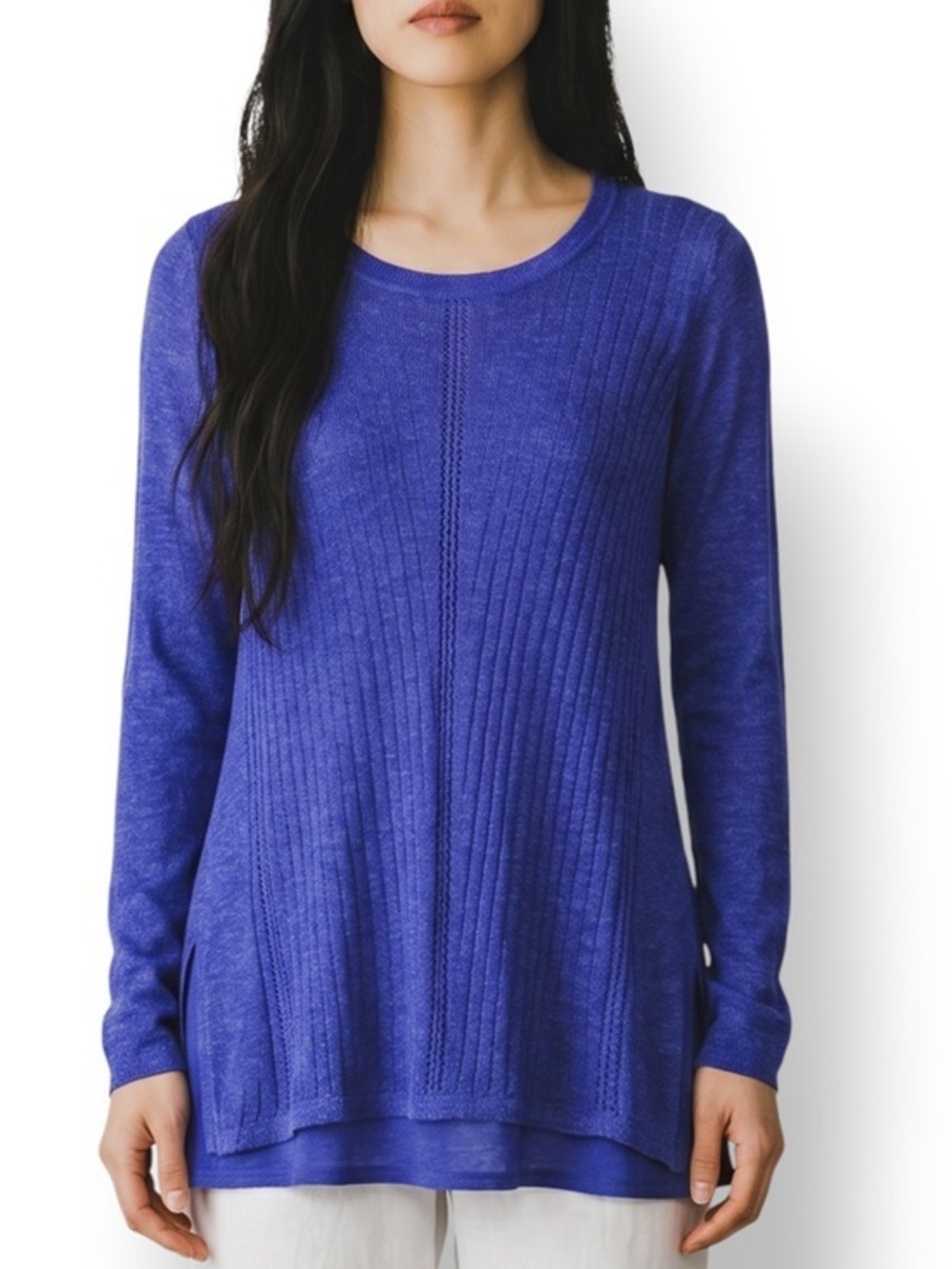 4/$20 Simply Vera Vera Wang PS Blue Long Sleeve Knit Tunic Top Split Hem